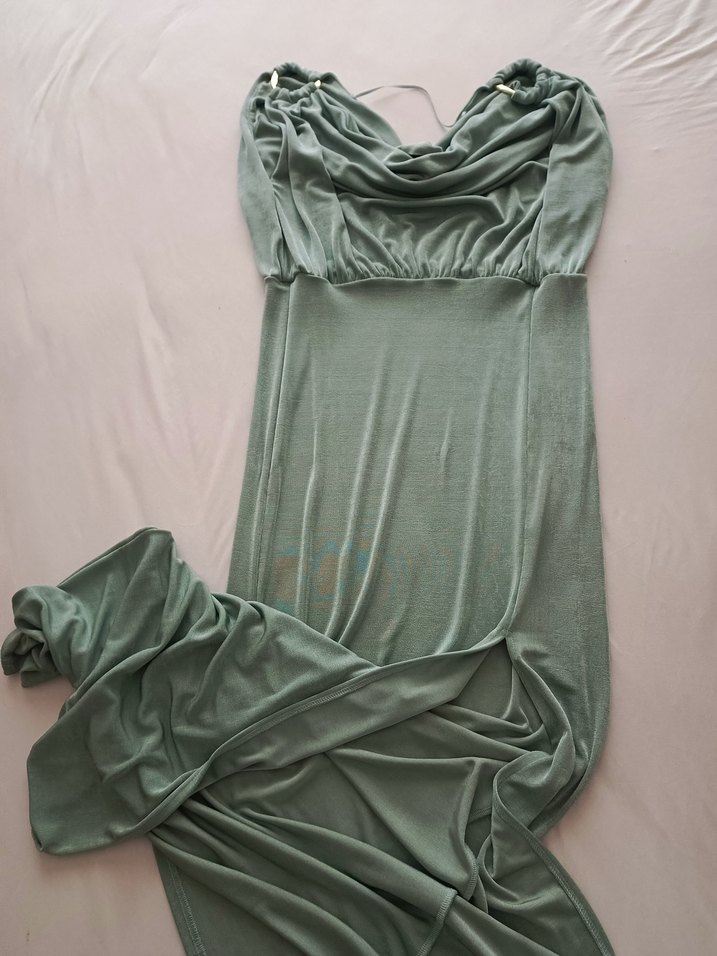 Yeşil Drapeli Uzun Abiye Elbise - Görsel 5