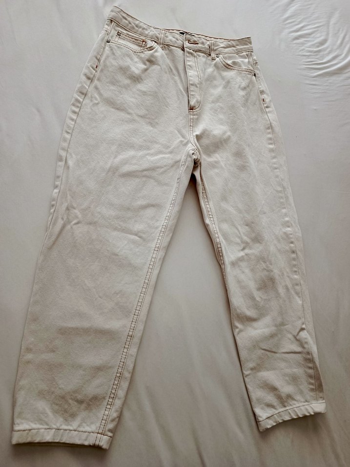 Bej Düğmeli Kadın Kot Pantolon - Görsel 2