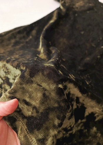 Kadın Haki kadife görünüm bluz S-M - Görsel 3