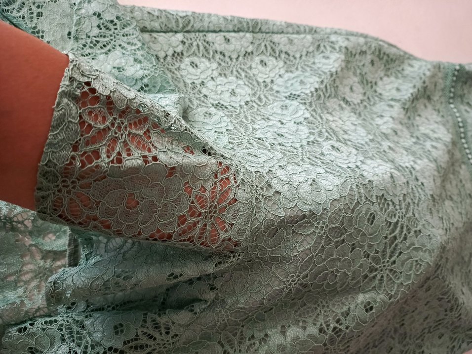 Turkuaz Dantel İşlemeli Uzun Abiye Elbise - Görsel 2