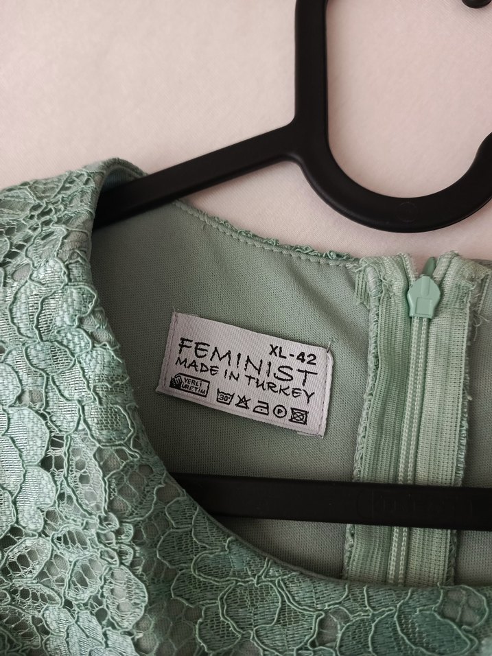 Turkuaz Dantel İşlemeli Uzun Abiye Elbise - Görsel 4