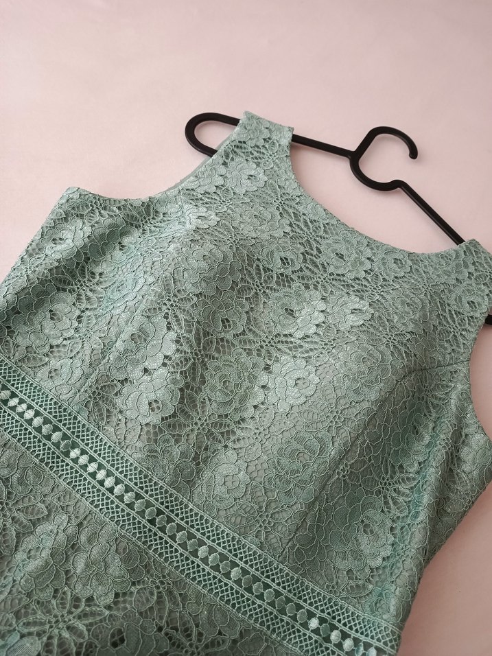 Turkuaz Dantel İşlemeli Uzun Abiye Elbise - Görsel 3