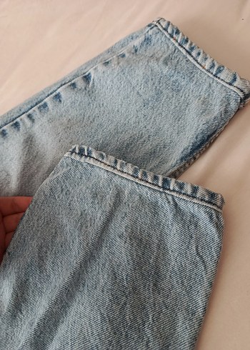 Düğmeli Gri Mavi Bol Kesim Kadın Denim Pantolon - Görsel 5