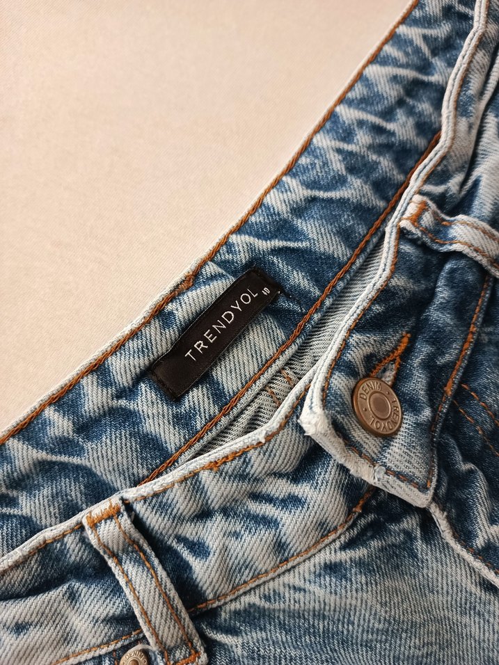 Düğmeli Gri Mavi Bol Kesim Kadın Denim Pantolon - Görsel 3