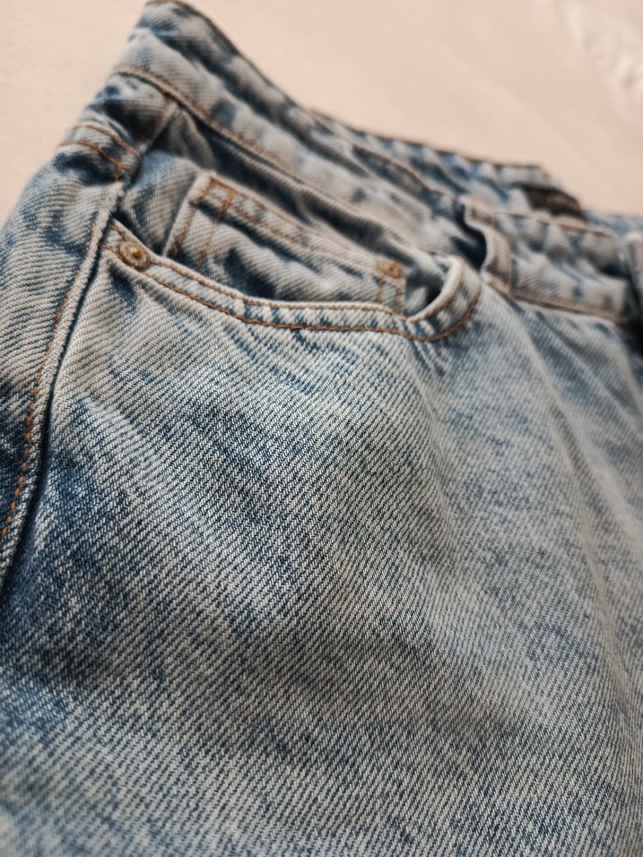 Düğmeli Gri Mavi Bol Kesim Kadın Denim Pantolon - Görsel 4