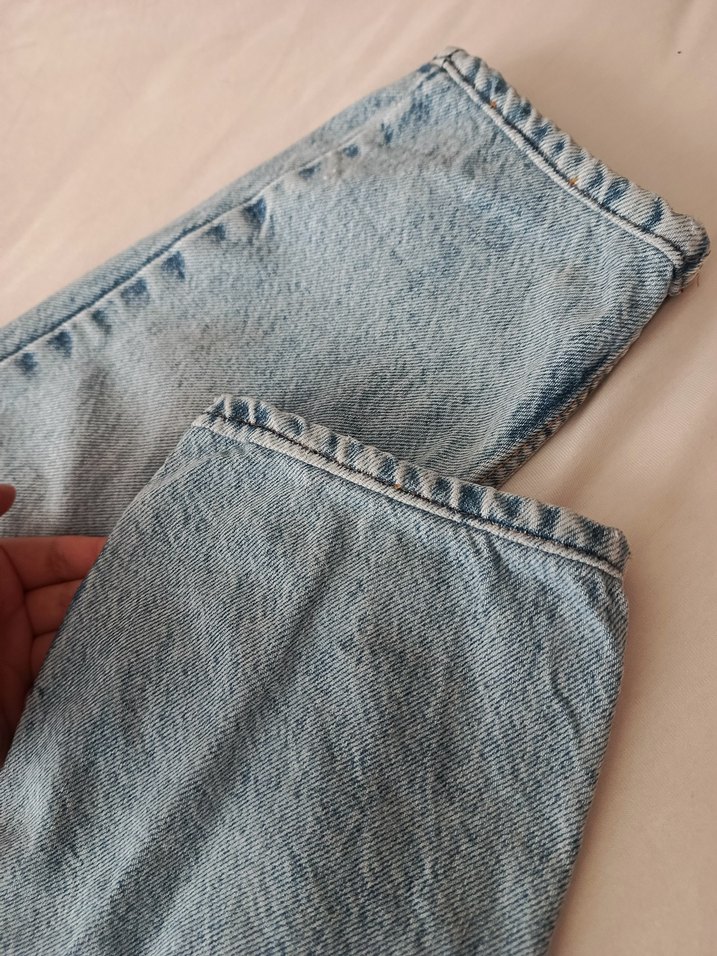 Düğmeli Gri Mavi Bol Kesim Kadın Denim Pantolon - Görsel 5