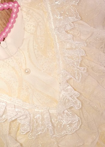 Beyaz Dantelli Kız Çocuk Elbisesi - Görsel 5