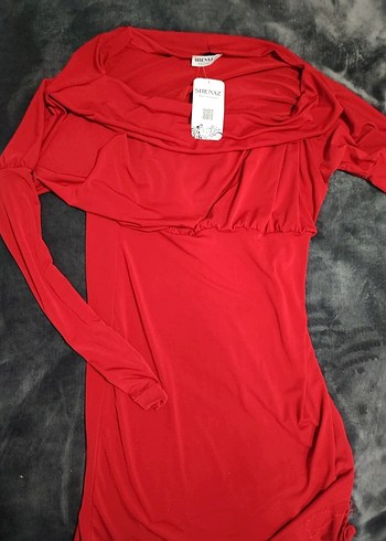 Uzun Kollu Kırmızı Drapeli Elbise - Görsel 2