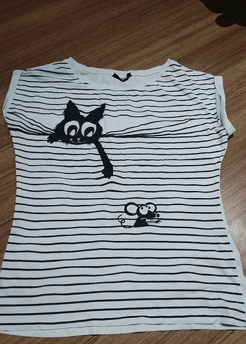 Kedi resimli Kısa Kollu Tişört
