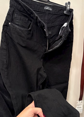 m Beden DeFacto Siyah Bol Kesim Midi Denim Pantolon