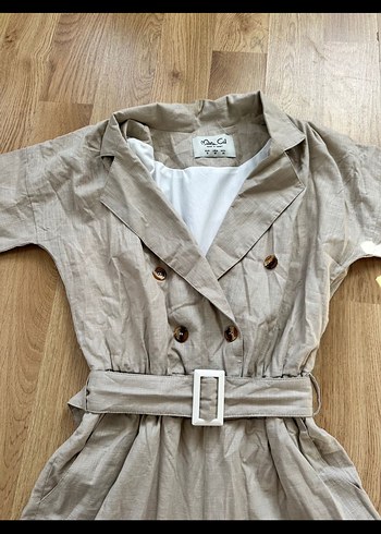 Kemerli Kısa Bej Kadın Tulum - Görsel 2