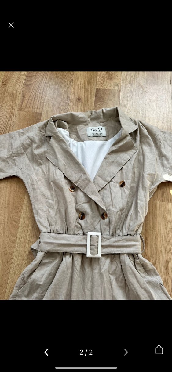 Kemerli Kısa Bej Kadın Tulum - Görsel 2