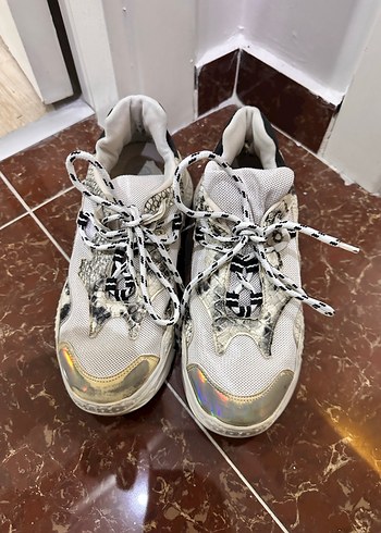 Kadın Beyaz Yılan Derisi Desenli Platform Spor Ayakkabı - Görsel 7