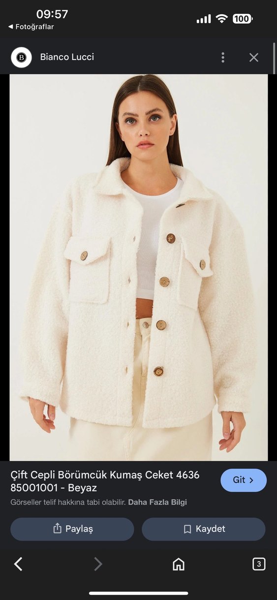 Düğmeli krem Beyaz oversize Kadın Ceket - Görsel 4