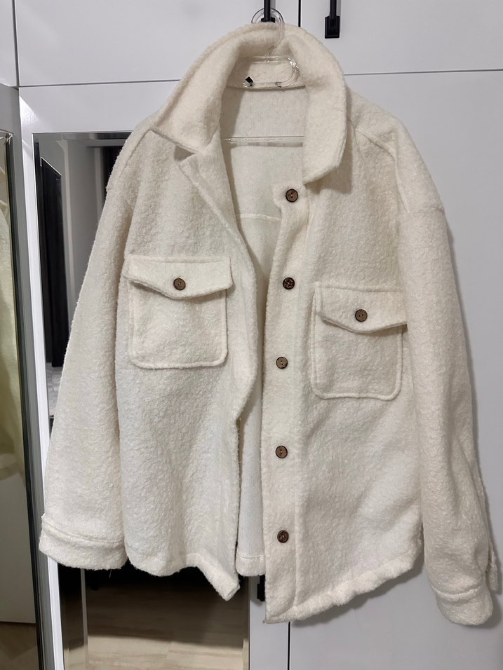 Düğmeli krem Beyaz oversize Kadın Ceket - Görsel 2