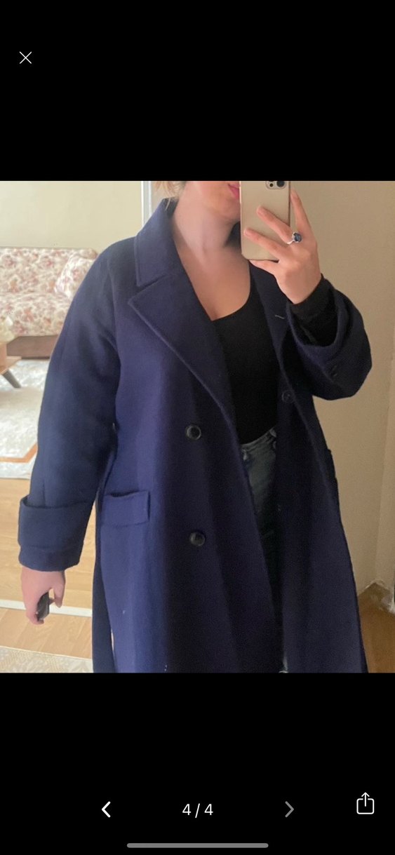 Lacivert Kuşaklı Kadın Kaban - Görsel 3