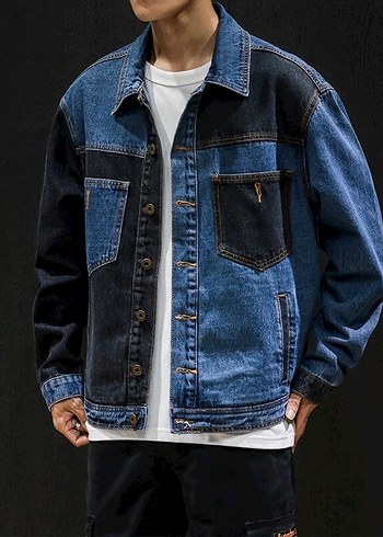 Düğmeli Koyu Mavi Denim Ceket