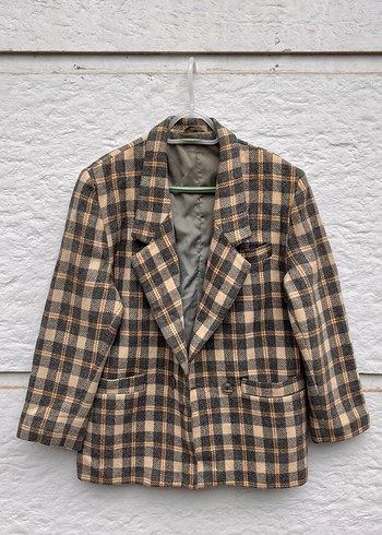 l Beden çeşitli Renk Vintage Ekoseli Blazer Ceket 40