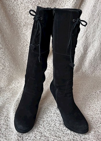 Siyah Süet Dizüstü Topuklu Çizme - Görsel 2