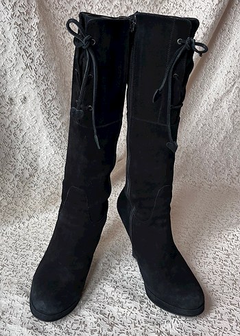 Siyah Süet Dizüstü Topuklu Çizme - Görsel 4