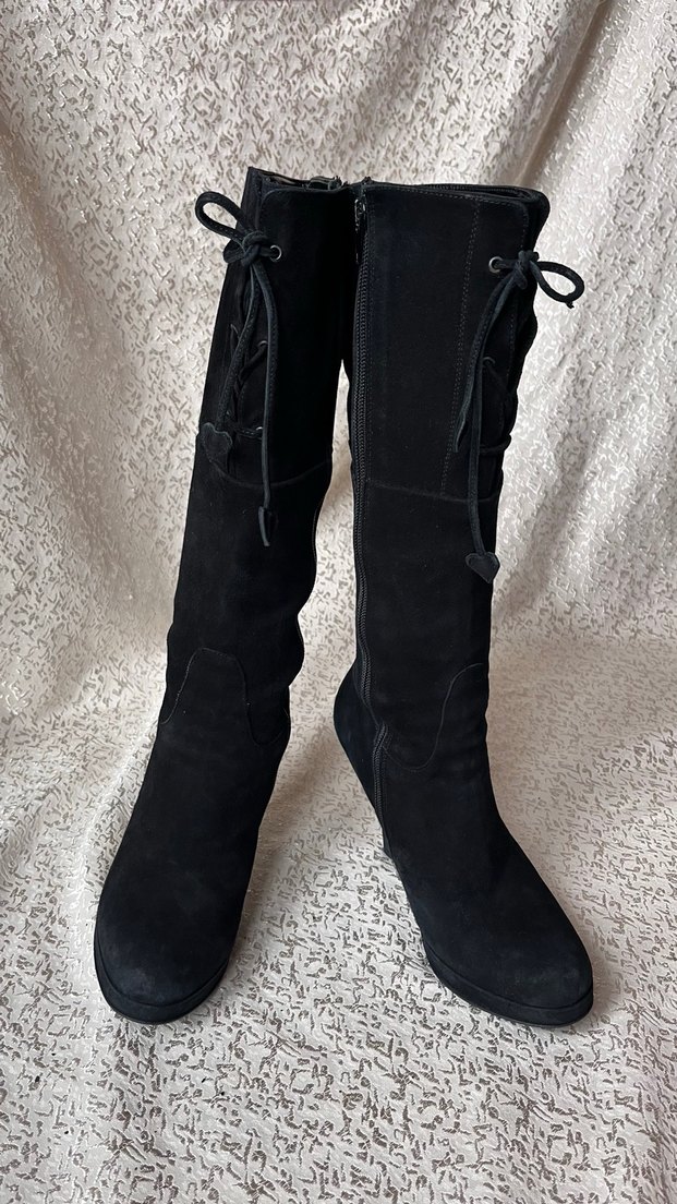 Siyah Süet Dizüstü Topuklu Çizme - Görsel 2