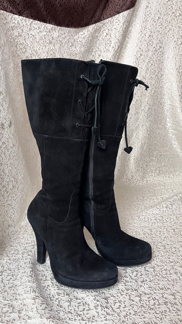 Siyah Süet Dizüstü Topuklu Çizme - Görsel 5