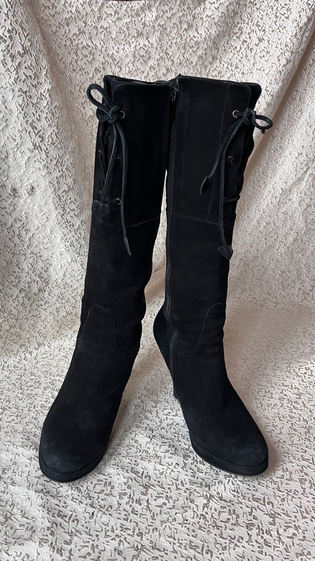 Siyah Süet Dizüstü Topuklu Çizme - Görsel 4