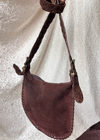 Kahverengi Süet Kemer Detaylı Bohem Çanta - Görsel 3