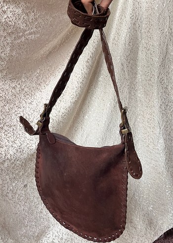 Kahverengi Süet Kemer Detaylı Bohem Çanta - Görsel 2