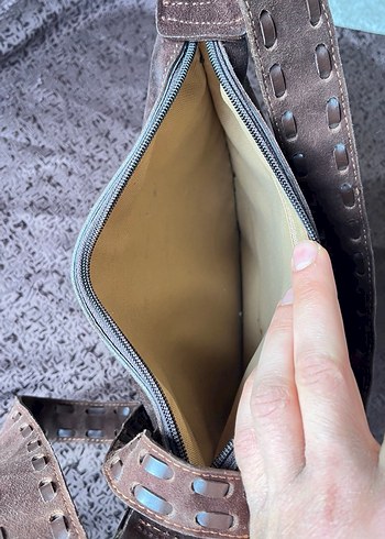 Kahverengi Süet Kemer Detaylı Bohem Çanta - Görsel 9