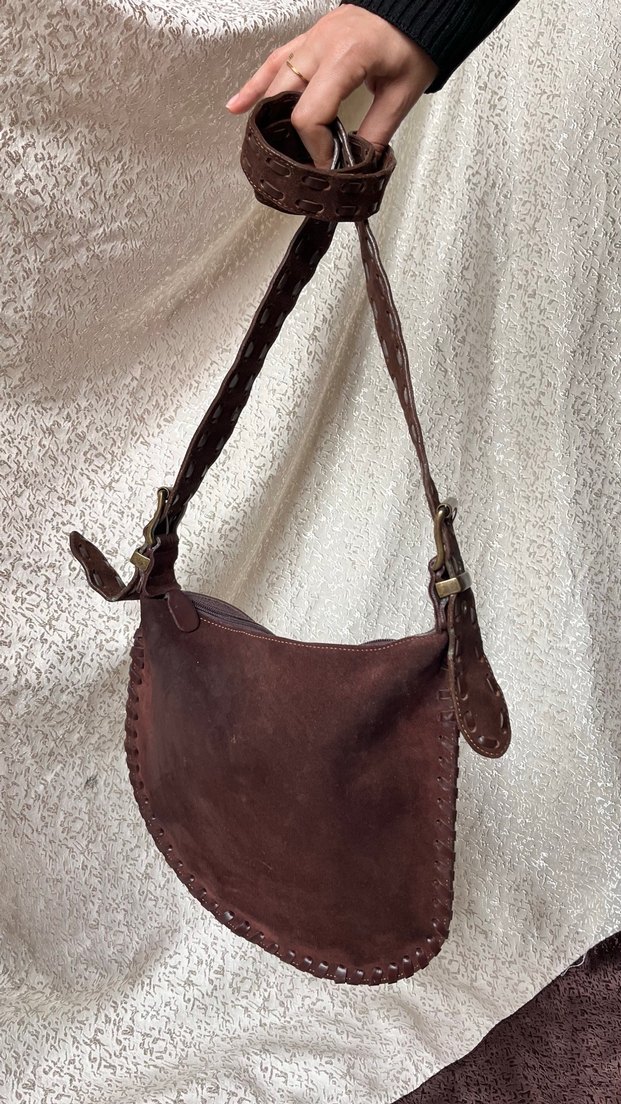 Kahverengi Süet Kemer Detaylı Bohem Çanta - Görsel 2