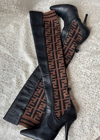 Deri Kahverengi Desenli Stiletto Topuklu Çizme - Görsel 4