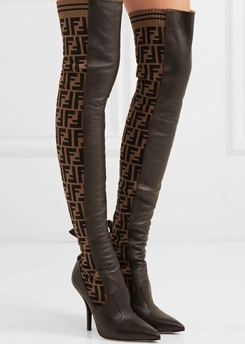 Deri Kahverengi Desenli Stiletto Topuklu Çizme - Görsel 11