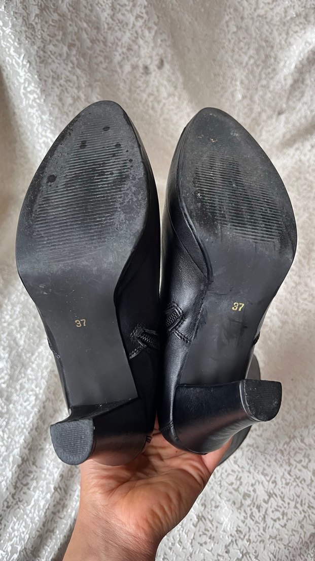 Siyah Deri Tokalı Dizüstü Stiletto Botlar - Görsel 4