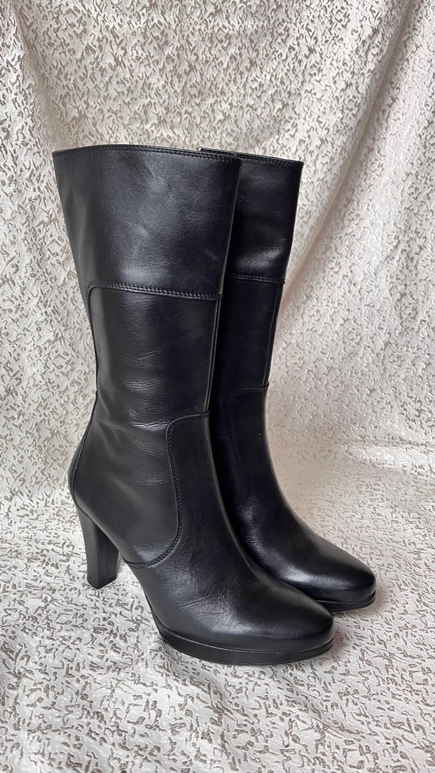 Siyah Deri Tokalı Dizüstü Stiletto Botlar - Görsel 2