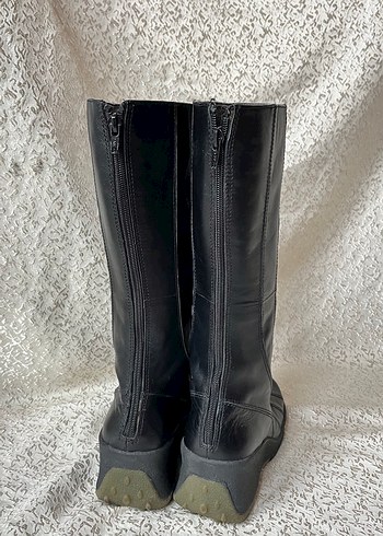 Siyah Deri Platform Topuklu Gotik Diz Boyu Bot - Görsel 3