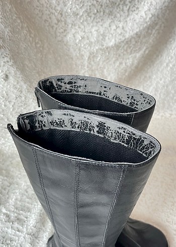 Siyah Deri Platform Topuklu Gotik Diz Boyu Bot - Görsel 6
