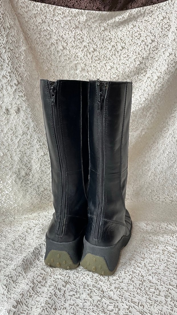 Siyah Deri Platform Topuklu Gotik Diz Boyu Bot - Görsel 3