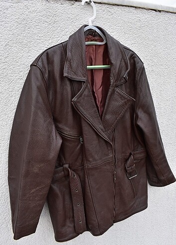 American Vintage Kahverengi Kuşaklı Oversize Deri Ceket M beden ????