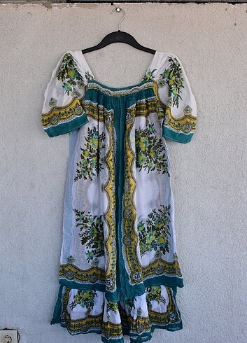 American Vintage El Boyamalı Yazlık Vintage Keten Elbise ML beden ????