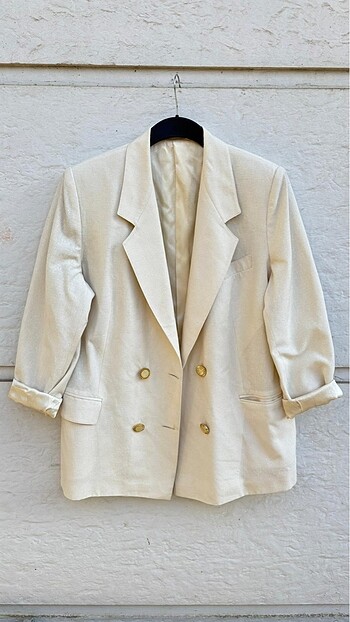 44 Beden beyaz Renk Oversize Vintage 90?S Blazer Ceket 44/46 ????