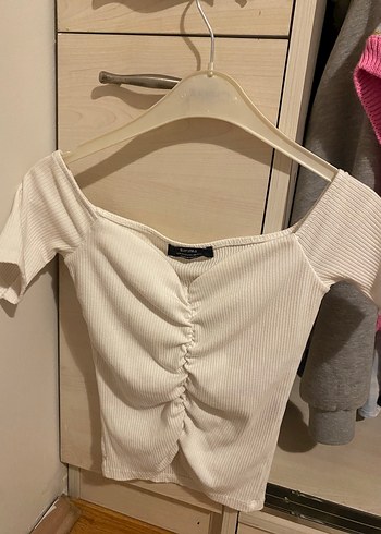 xs Beden Beyaz Kadın Kısa Kollu Pliseli Bluz BERSHKA