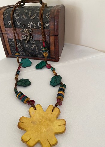 Bohem Yaprak Desenli Uzun Boncuklu Kadın Kolye - Görsel 2