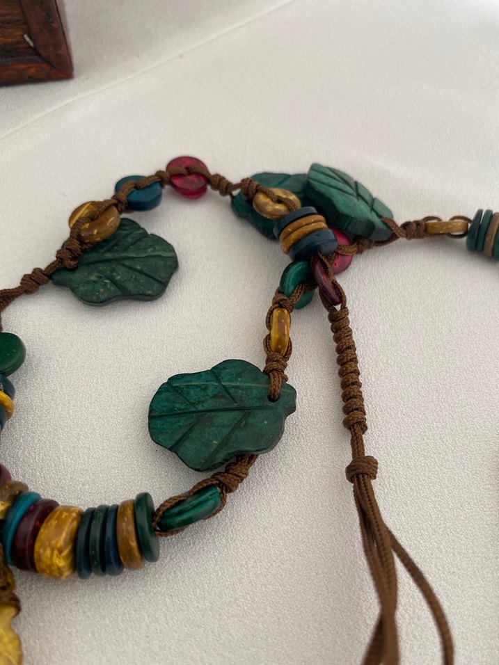 Bohem Yaprak Desenli Uzun Boncuklu Kadın Kolye - Görsel 5