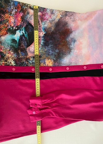 Uzun Kollu, Düğmeli, Desenli Pembe Tunik - Görsel 3