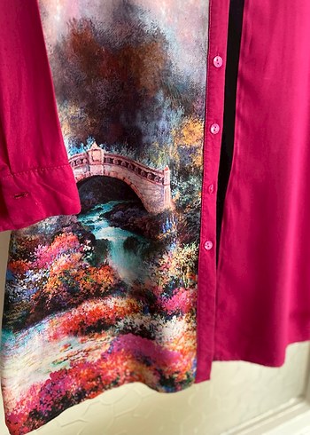 Uzun Kollu, Düğmeli, Desenli Pembe Tunik - Görsel 8