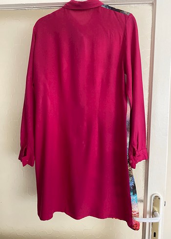 Uzun Kollu, Düğmeli, Desenli Pembe Tunik - Görsel 7