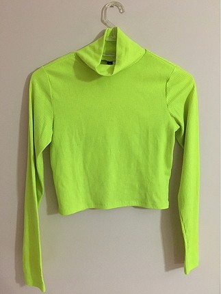 Neon sarı renkli kısa crop bluz