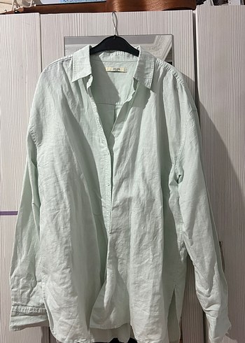 Colin's Oversize Su Yeşili Keten Kadın Gömlek