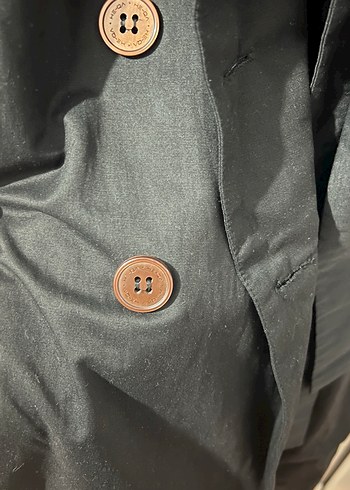 s Beden Heqa Düğmeli Siyah Kadın Trençkot